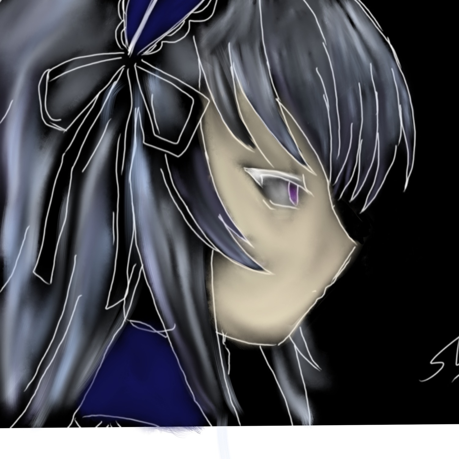 1girl face image looking_at_viewer portrait ribbon signature solo suigintou