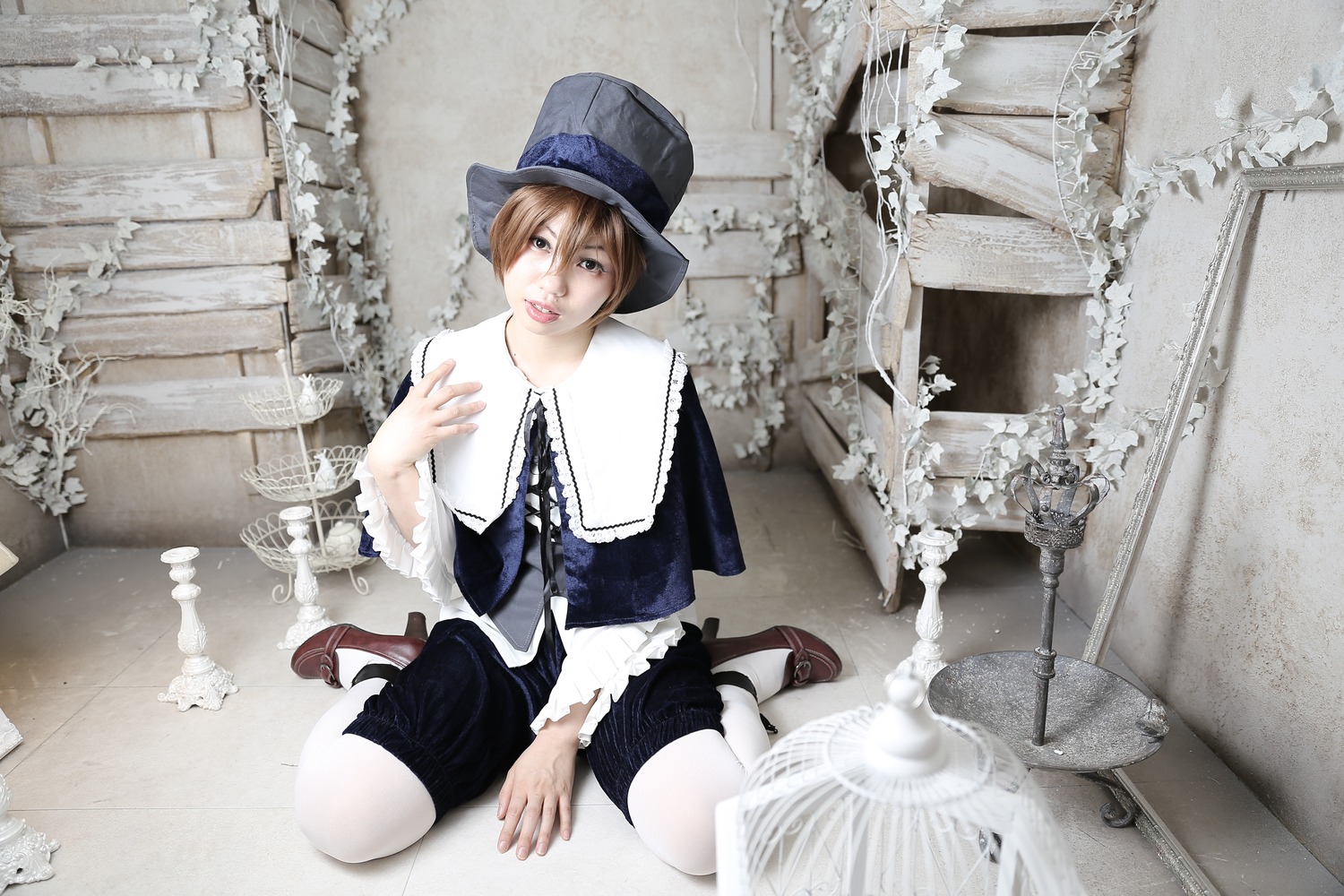 1girl 3d blonde_hair blue_eyes hat lips realistic shoes short_hair sitting solo souseiseki