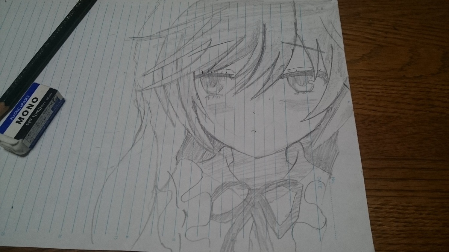 1girl blush bow image monochrome photo school_uniform solo suiseiseki tears traditional_media