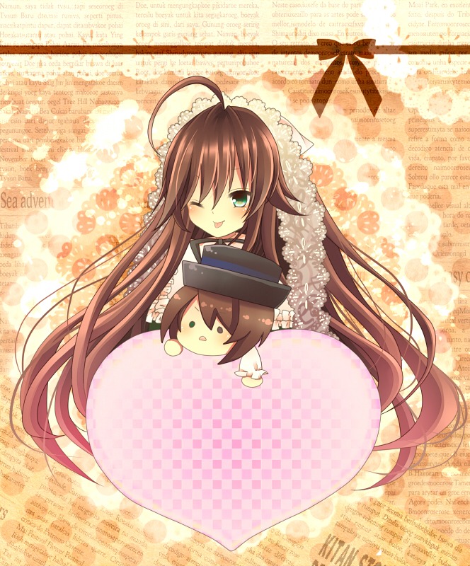 1girl ;q ahoge brown_hair green_eyes image long_hair one_eye_closed pair solo souseiseki suiseiseki tongue tongue_out very_long_hair