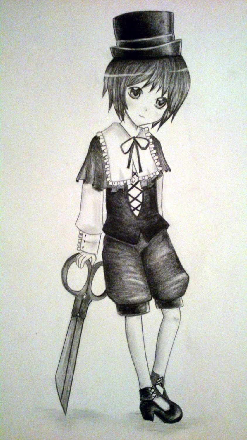 1girl bangs blush full_body hat holding image long_sleeves monochrome pantyhose shoes short_hair shorts solo souseiseki standing top_hat