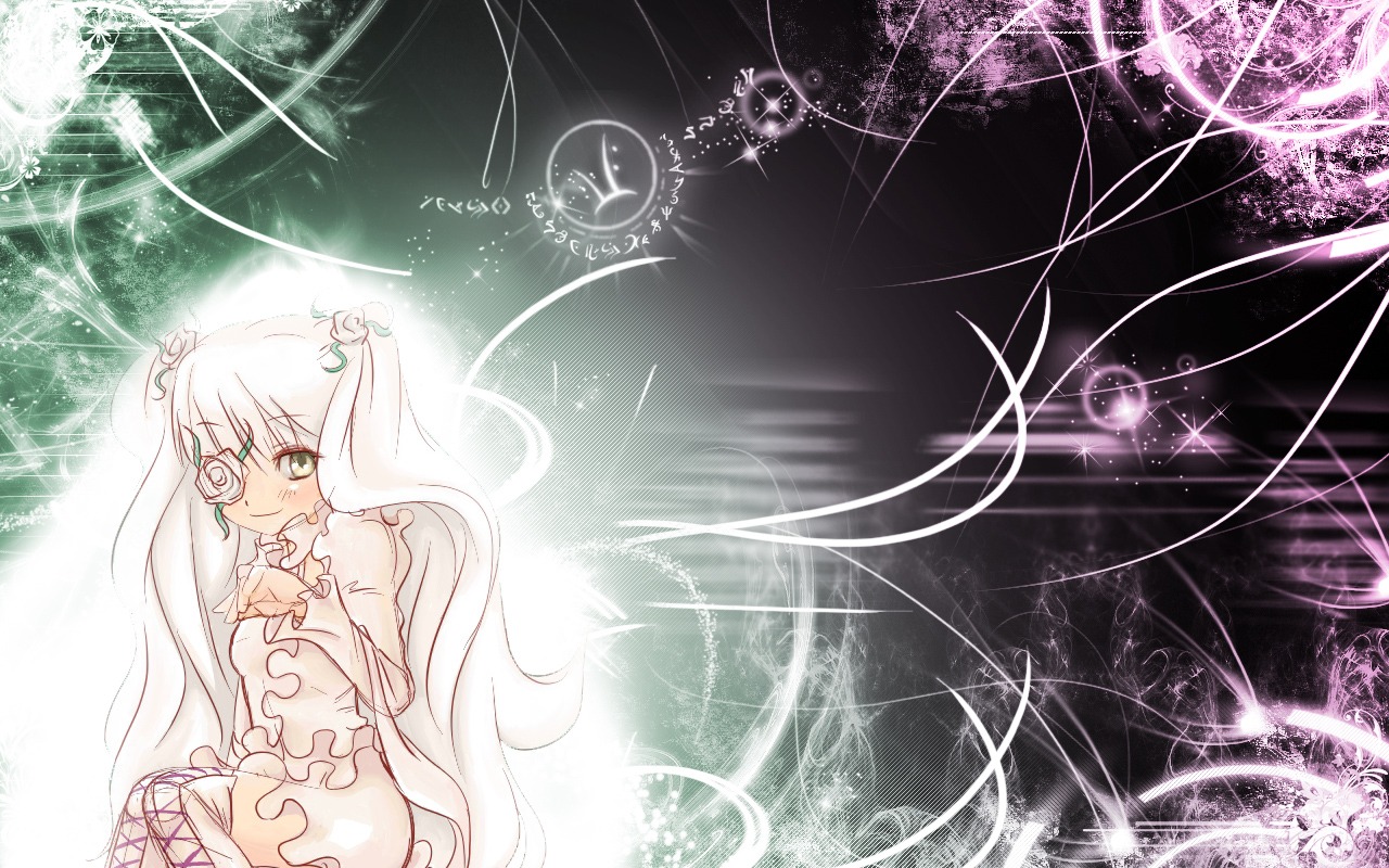 1girl auto_tagged dress flower frills green_eyes image kirakishou long_hair smile solo very_long_hair white_hair