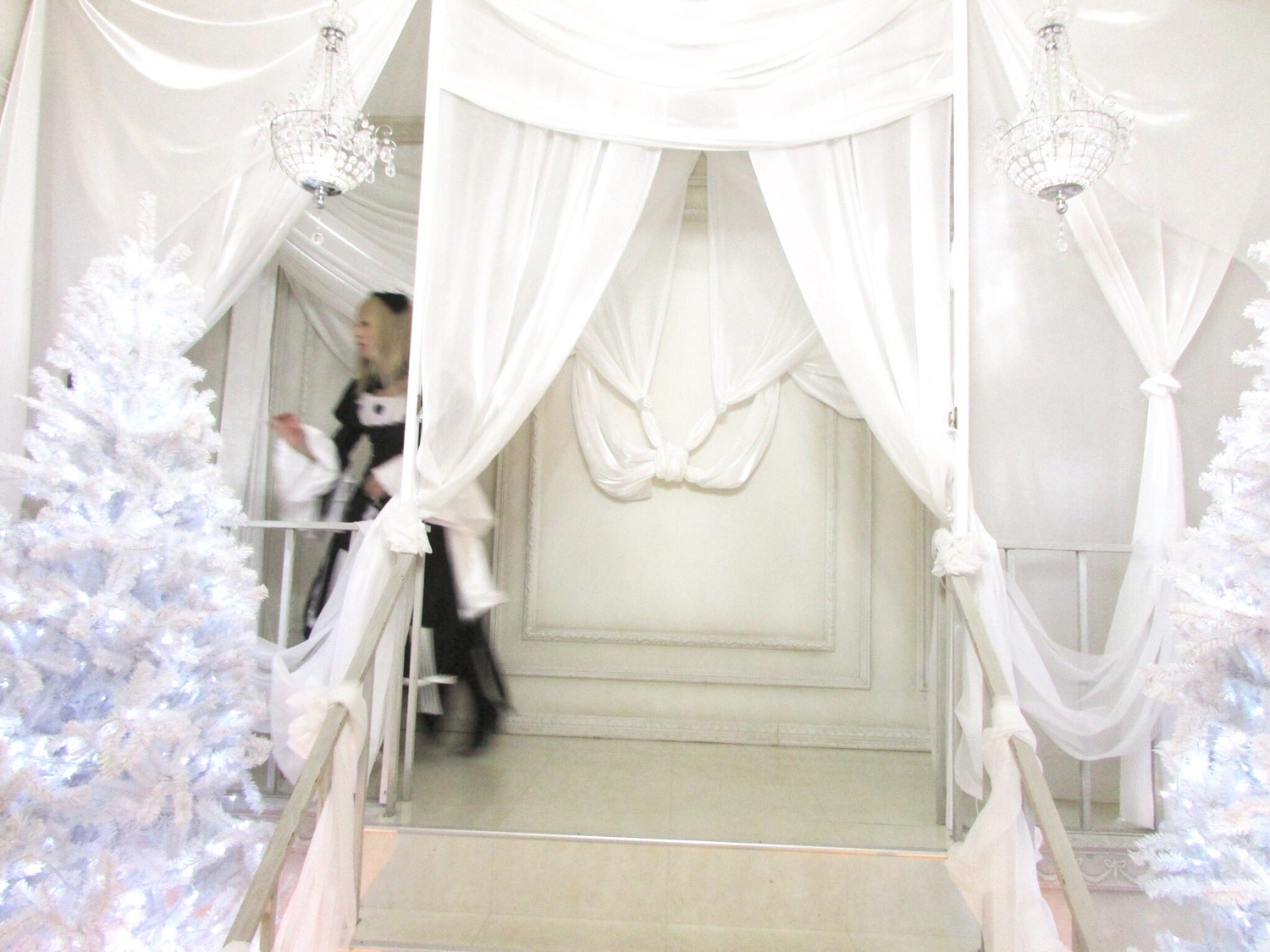 1girl closed_eyes curtains dress flower indoors long_hair sitting solo suigintou veil very_long_hair white_dress white_theme window