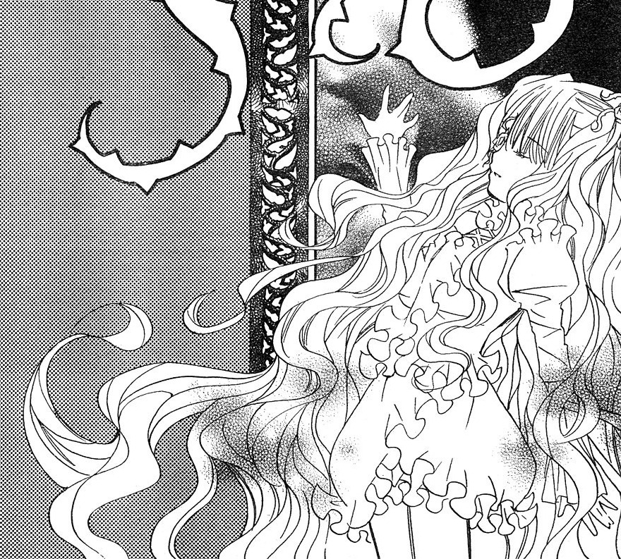 1girl dress fence frills greyscale halftone halftone_background image kirakishou long_hair long_sleeves monochrome polka_dot polka_dot_background polka_dot_bikini polka_dot_bow polka_dot_bra polka_dot_dress polka_dot_legwear polka_dot_panties screentones solo unmoving_pattern very_long_hair