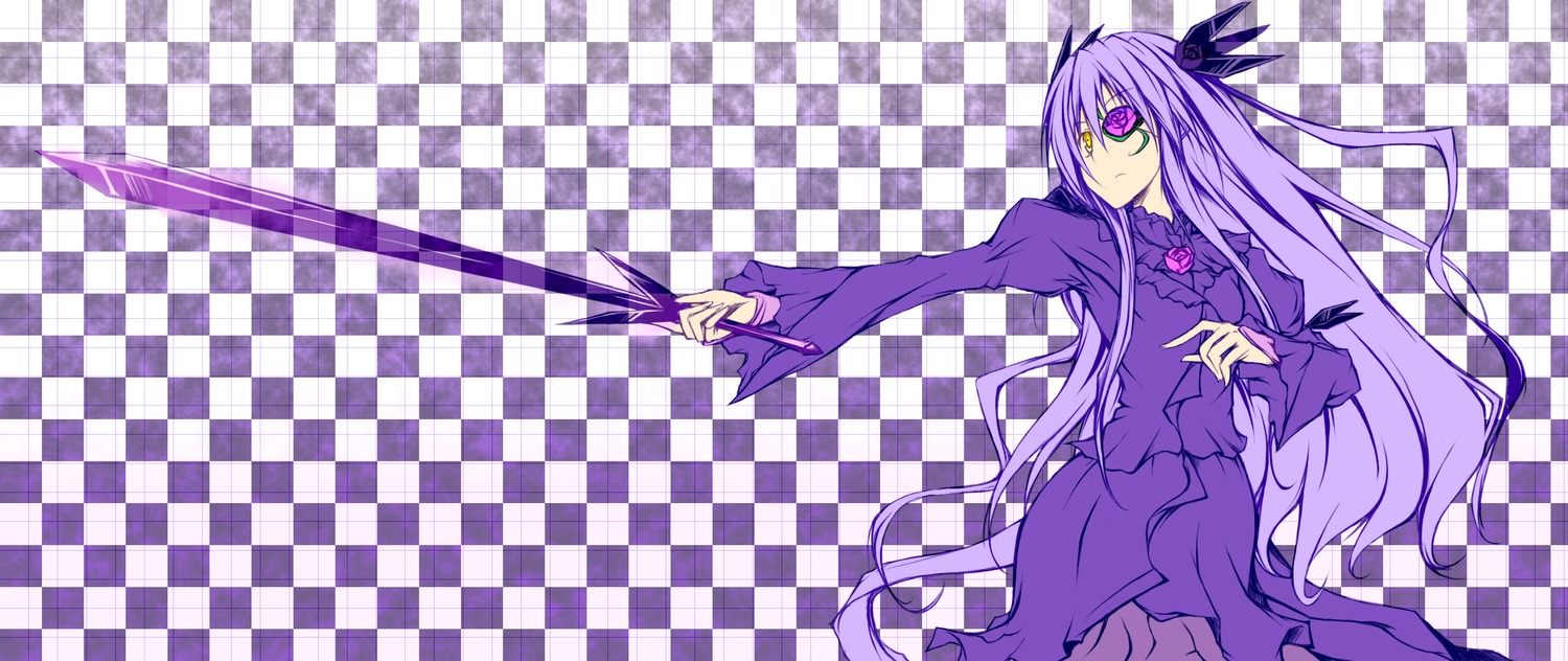 1girl argyle argyle_background argyle_legwear barasuishou black_rock_shooter_(character) board_game card checkerboard_cookie checkered checkered_background checkered_floor checkered_kimono checkered_neckwear checkered_scarf checkered_shirt checkered_skirt chess_piece cookie diamond_(shape) flag flaming_eye floor hair_ribbon heterochromia himekaidou_hatate holding_flag image king_(chess) knight_(chess) long_hair mirror on_floor ouma_kokichi parody perspective plaid_background purple_eyes purple_hair race_queen reflection reflective_floor ribbon rook_(chess) solo tile_floor tile_wall tiles vanishing_point yagasuri