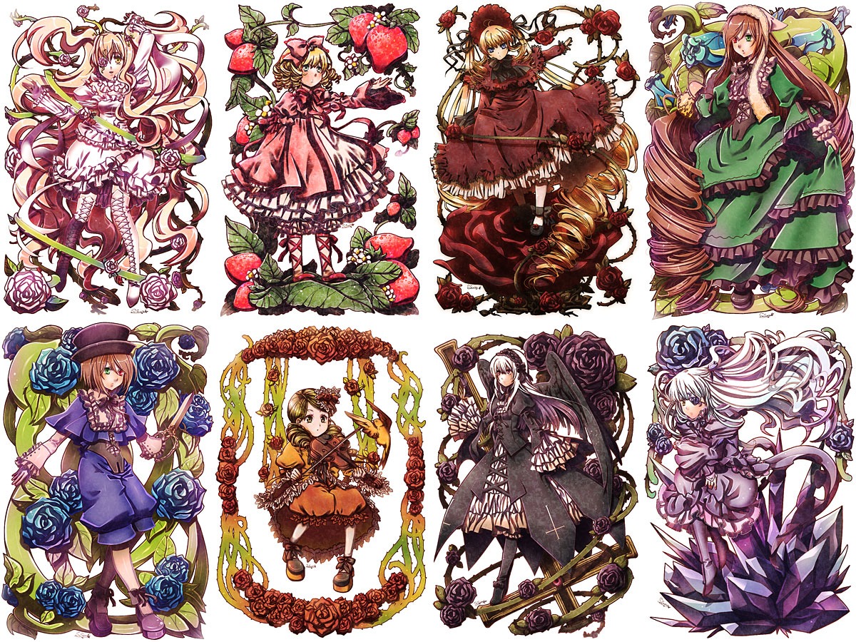 6+girls :d apple bangs black_footwear blonde_hair blue_dress blue_eyes blue_flower blue_rose bonnet boots bouquet bow brown_footwear brown_hair closed_mouth covered_mouth cross cross-laced_clothes dress drill_hair eyepatch flower food frilled_dress frills fruit gloves green_dress green_eyes green_flower green_neckwear hair_between_eyes hair_flower hair_ornament hair_ribbon hat hat_flower hina_ichigo holding image kanaria kneehighs lolita_fashion long_hair long_sleeves looking_at_viewer multiple multiple_girls open_mouth orange_flower pantyhose pink_dress pink_flower pink_hair pink_rose puffy_sleeves purple_flower purple_gloves purple_rose red_dress red_eyes red_flower red_rose ribbon rose shinku shoes short_hair silver_hair smile souseiseki standing striped suiseiseki tagme thighhighs thorns twin_drills twintails two_side_up very_long_hair vines wavy_hair weapon white_background white_flower white_hair white_legwear white_rose yellow_dress yellow_flower yellow_ribbon yellow_rose