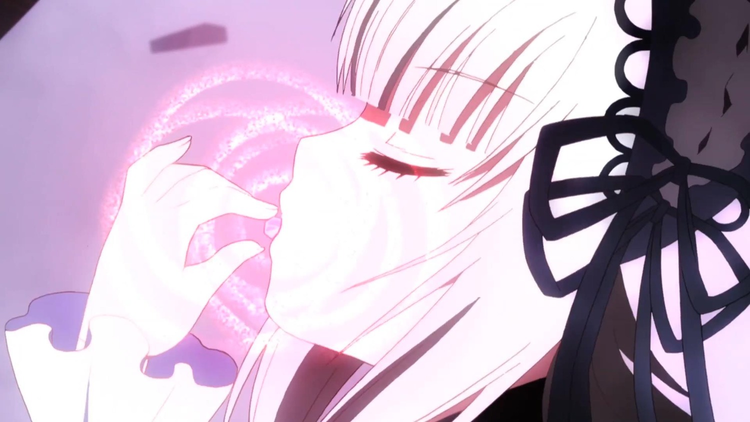 1girl blush close-up closed_eyes frills from_side hair_ribbon image profile ribbon solo suigintou