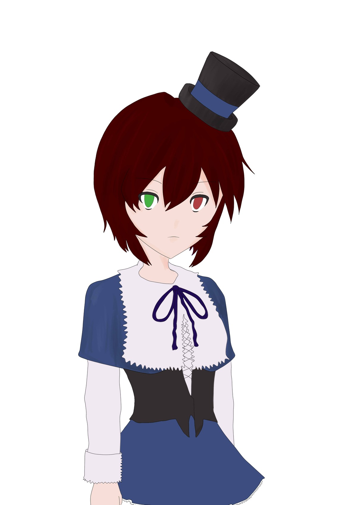 1boy green_eyes hat heterochromia image long_sleeves looking_at_viewer mini_hat mini_top_hat neck_ribbon red_eyes ribbon shirt simple_background solo souseiseki striped top_hat vertical_stripes white_background white_shirt