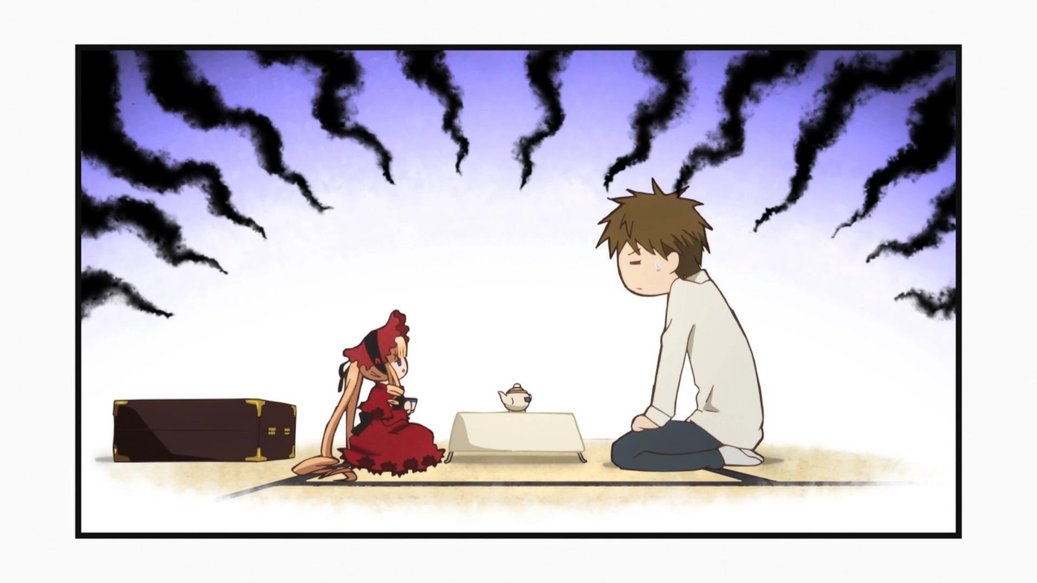 1boy 1girl brown_hair emiya_shirou image seiza shinku sitting solo tohsaka_rin