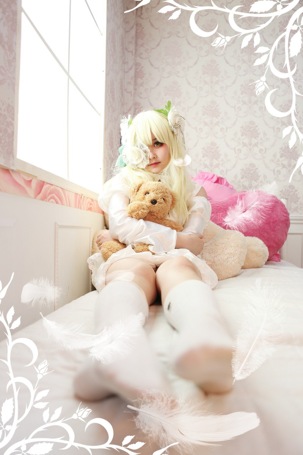 1girl blonde_hair blurry depth_of_field kirakishou sitting solo sweater