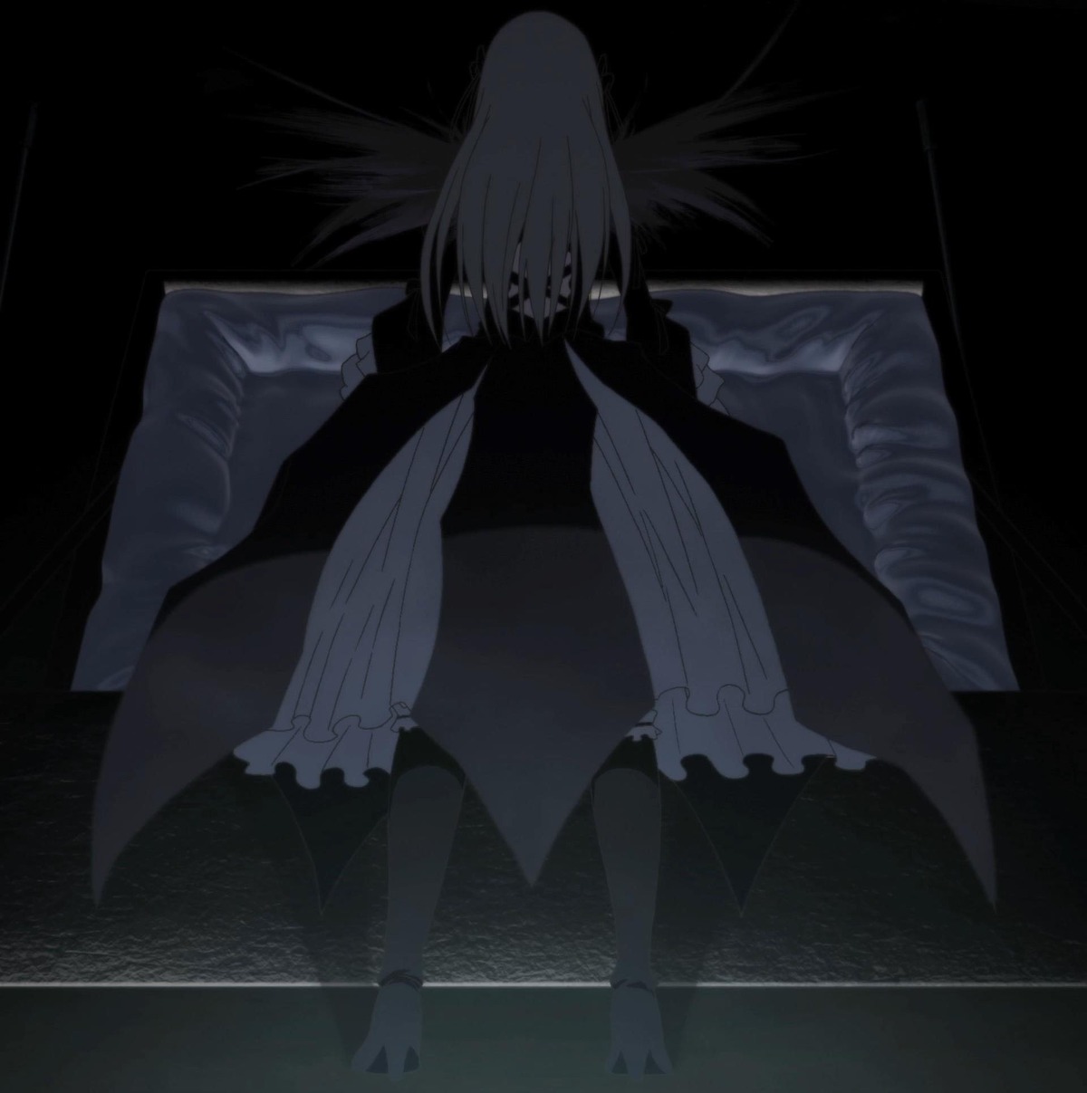 1girl dark dress frills image long_hair long_sleeves necktie solo standing suigintou
