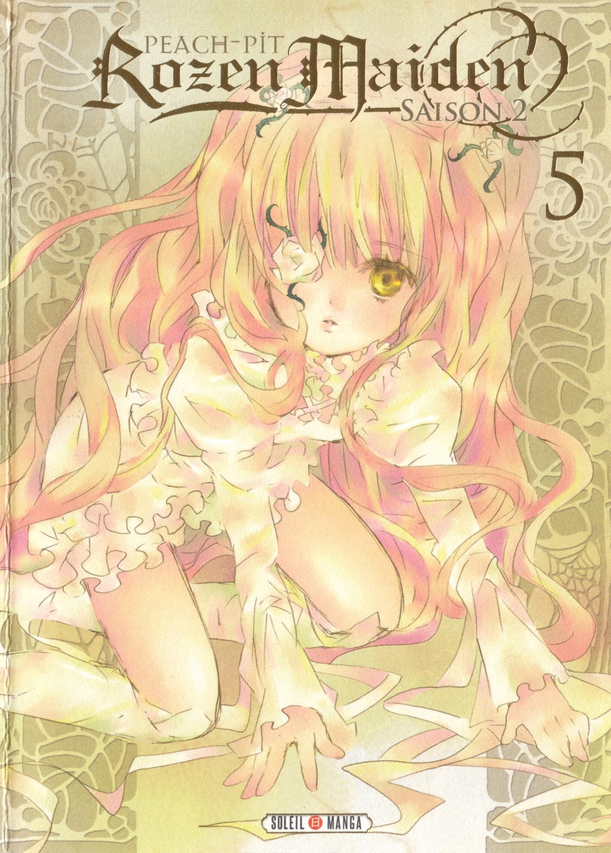 2girls blonde_hair cover cover_page dress frills gradient_hair image kirakishou long_hair multiple_girls pink_hair solo thighhighs very_long_hair yellow_eyes