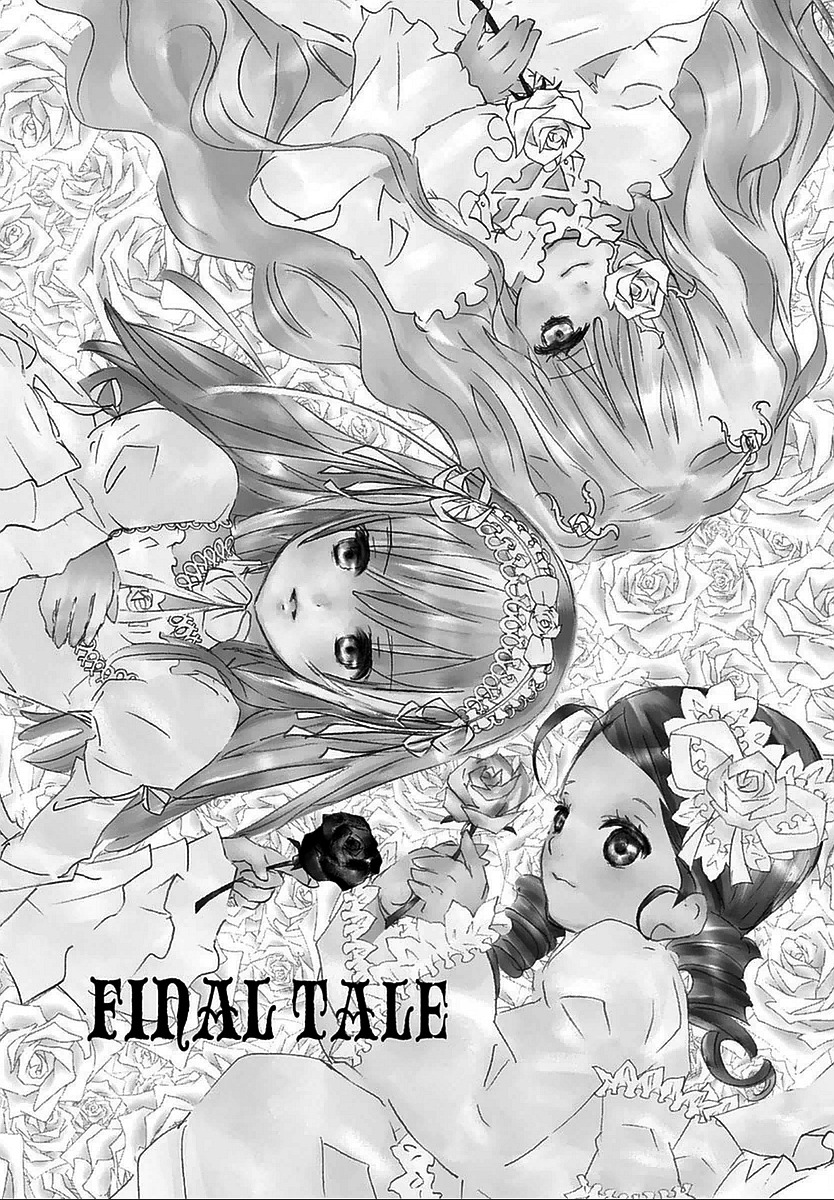 3girls blush dress flower frills greyscale image long_hair long_sleeves looking_at_viewer monochrome multiple multiple_girls rose smile tagme white_rose