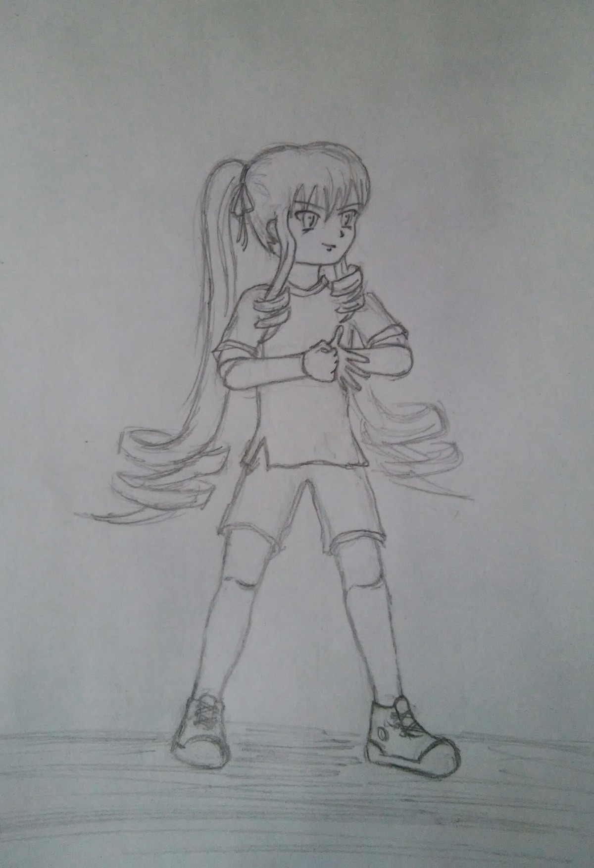 1girl drill_hair full_body greyscale image long_hair monochrome ringlets shinku shoes short_sleeves solo standing traditional_media twin_drills very_long_hair