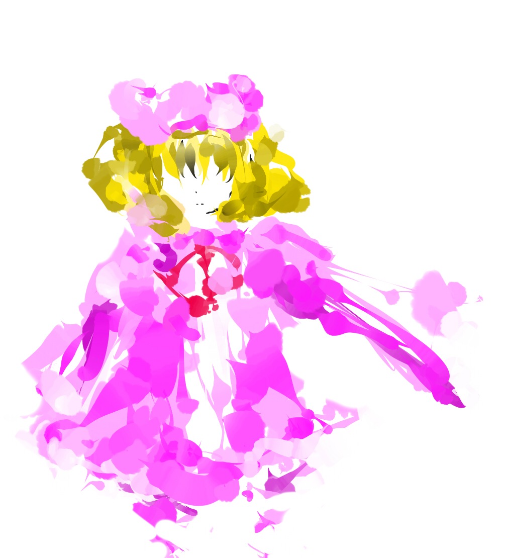 blonde_hair dress flower hat hinaichigo image short_hair solo striped vertical_stripes yakumo_ran