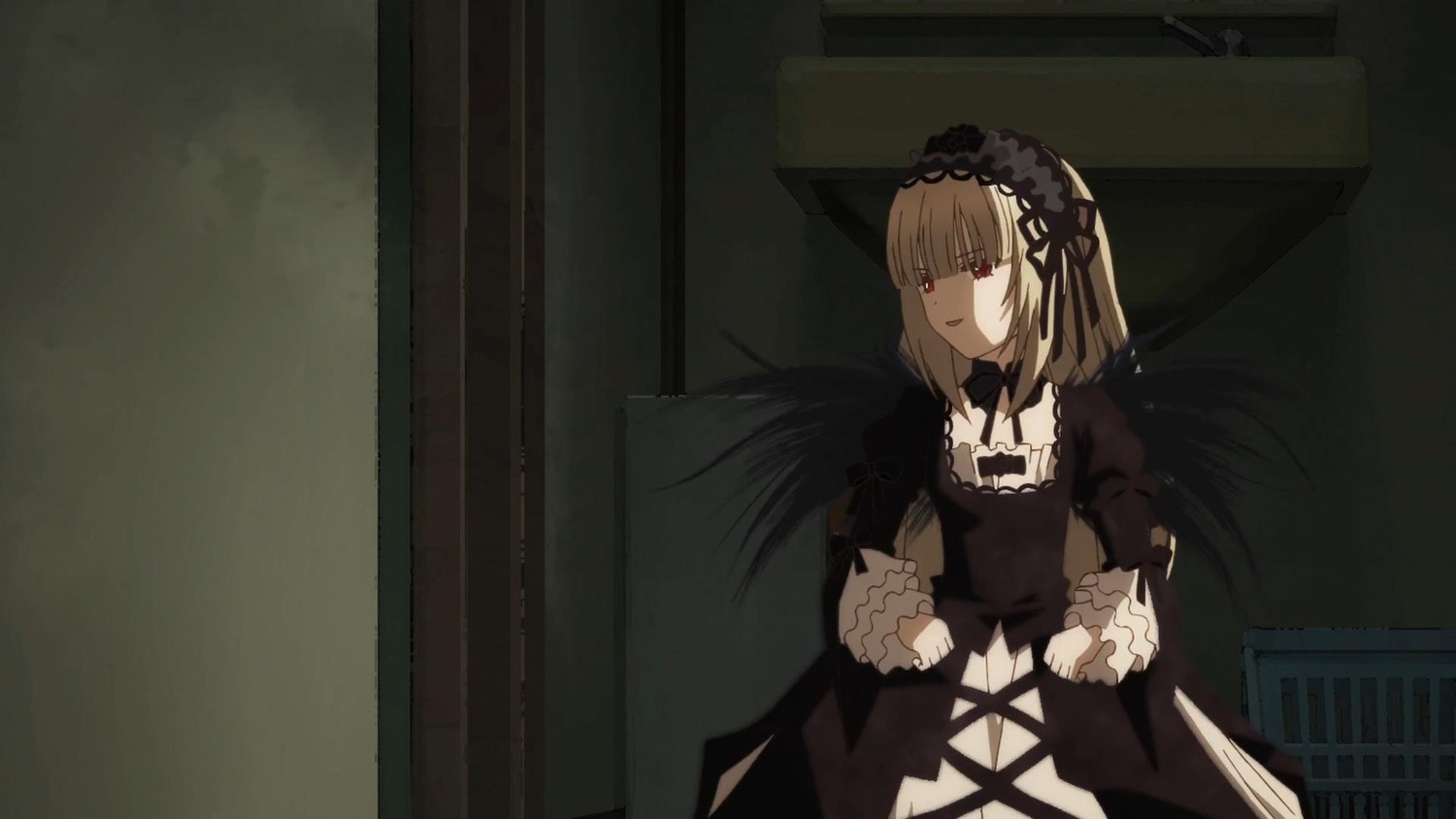 1girl black_dress black_ribbon dress frills hairband image long_sleeves ribbon rose solo suigintou wings