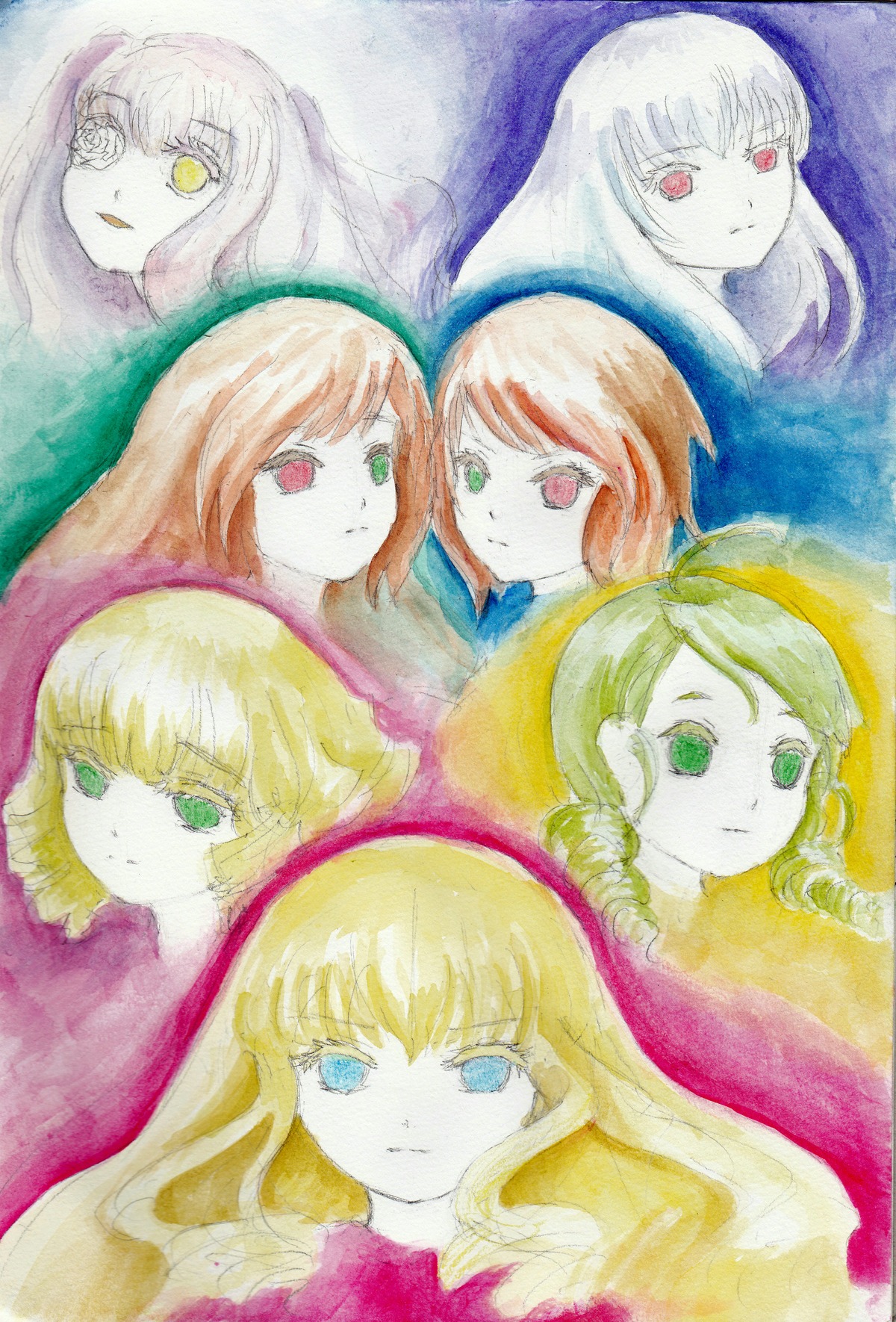 6+girls blonde_hair blue_eyes brown_hair green_eyes hairband heterochromia hina_ichigo image kanaria long_hair looking_at_viewer multiple multiple_girls red_eyes shinku short_hair souseiseki suigintou suiseiseki tagme twins