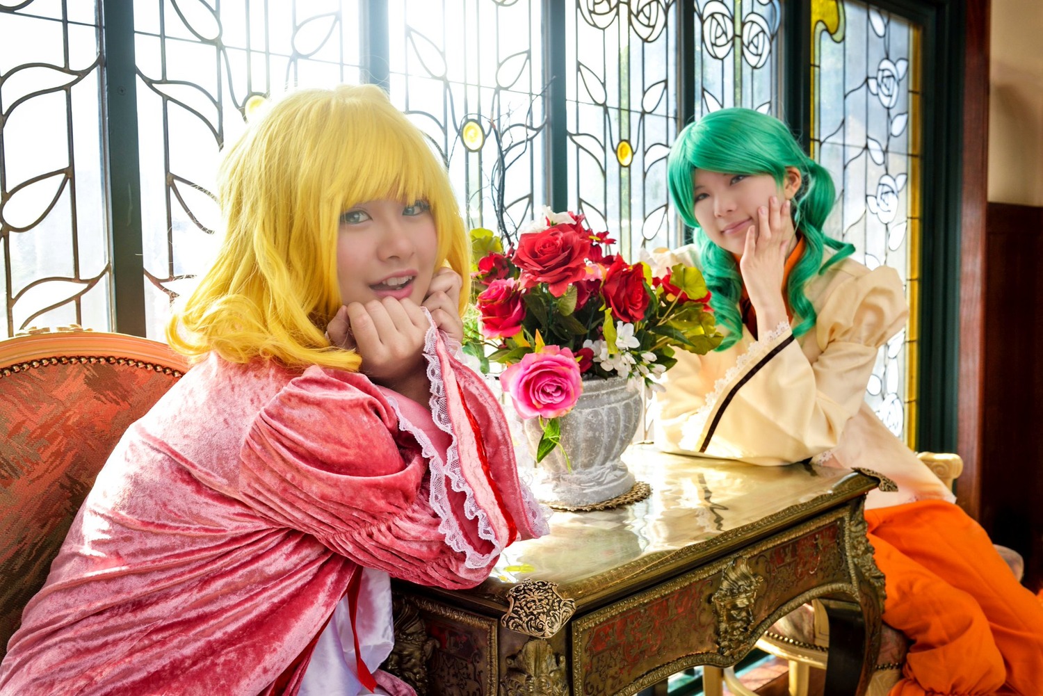 blonde_hair closed_eyes flower multiple_boys multiple_cosplay rose tagme window