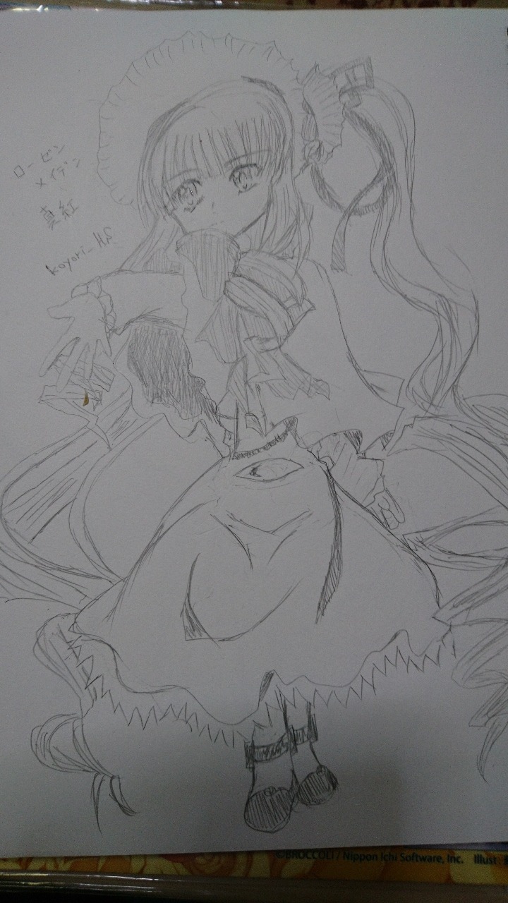 1girl boots dress greyscale hat image long_hair looking_at_viewer monochrome photo shinku sketch solo traditional_media very_long_hair