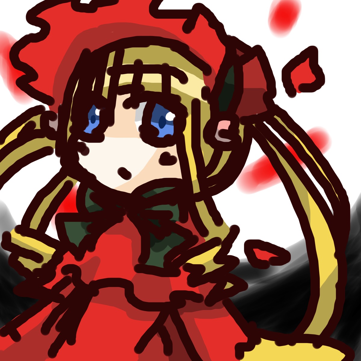 1girl blonde_hair blue_eyes dress hat image shinku solo striped vertical_stripes