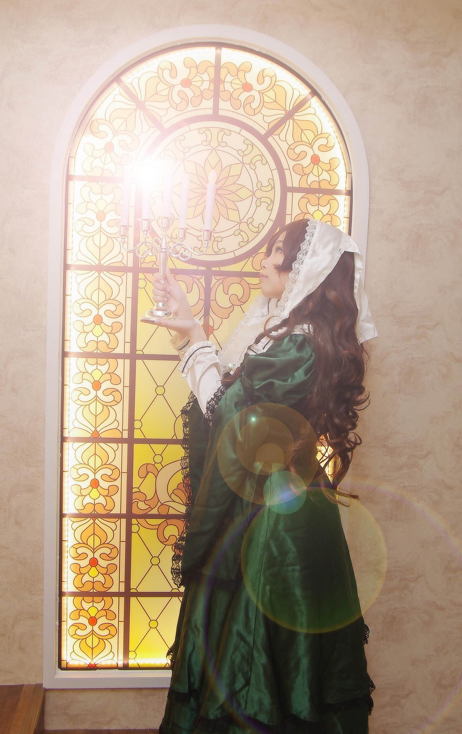 1girl brown_hair dress from_side long_hair long_sleeves nun profile solo suiseiseki veil