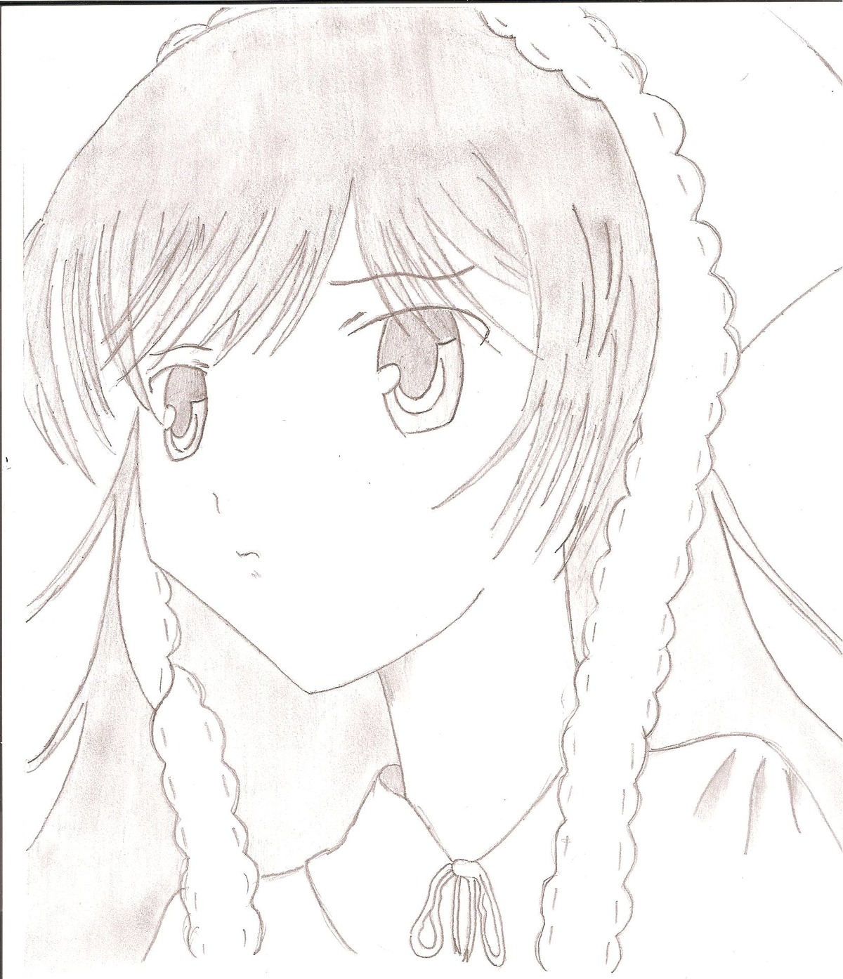 1girl blush braid close-up eyebrows_visible_through_hair fur_trim image kirisame_marisa looking_at_viewer monochrome simple_background solo suiseiseki twin_braids white_background