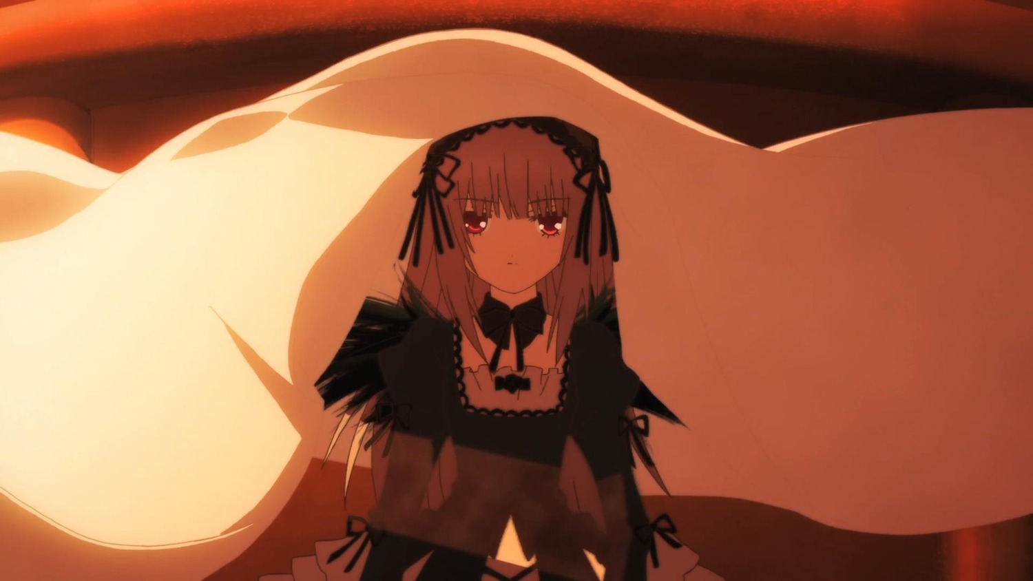 1girl bangs black_dress black_ribbon black_wings closed_mouth dress eyebrows_visible_through_hair hairband image long_hair long_sleeves looking_at_viewer puffy_sleeves ribbon solo suigintou wings