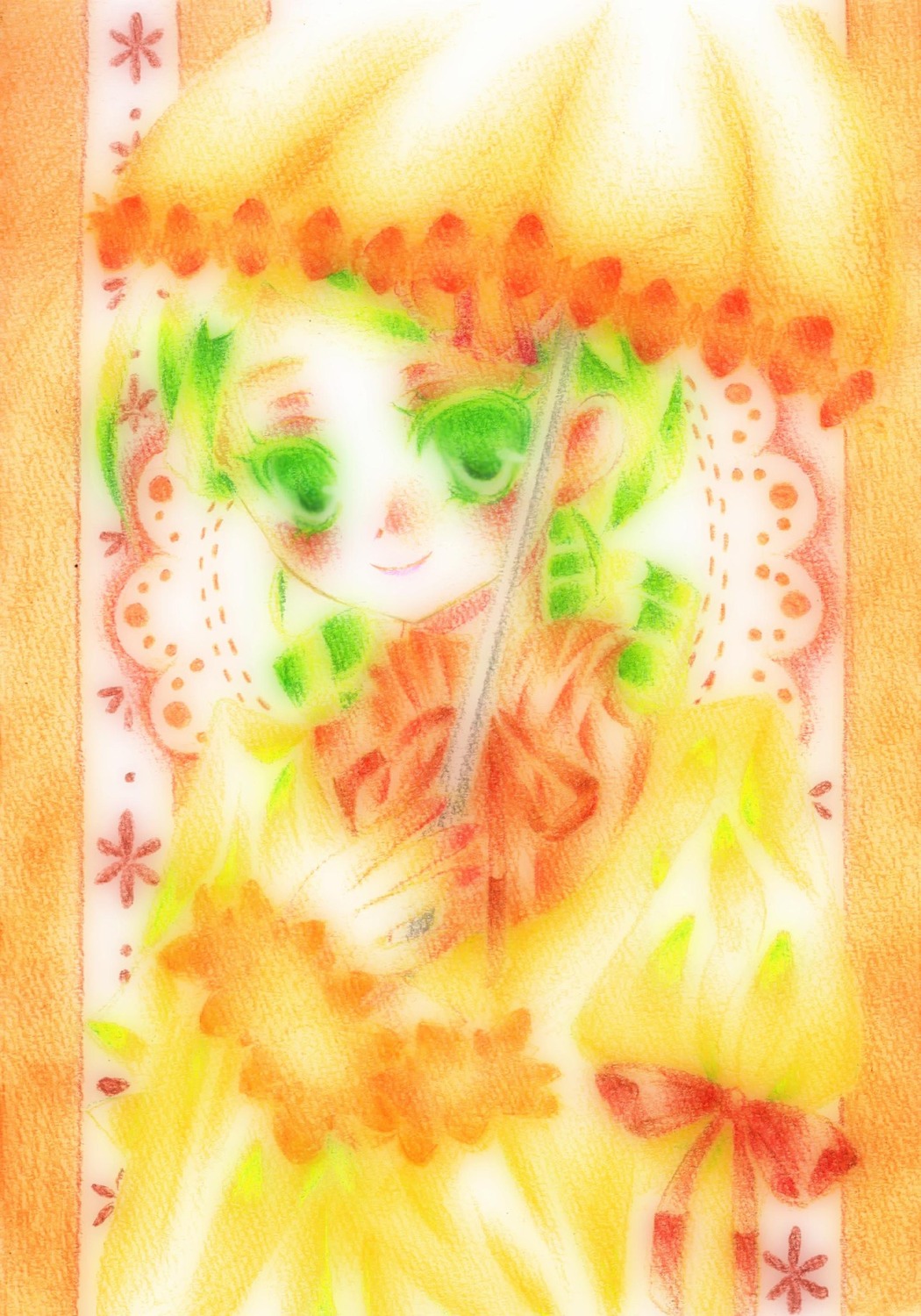 1girl green_eyes green_hair image kanaria looking_at_viewer smile solo upper_body