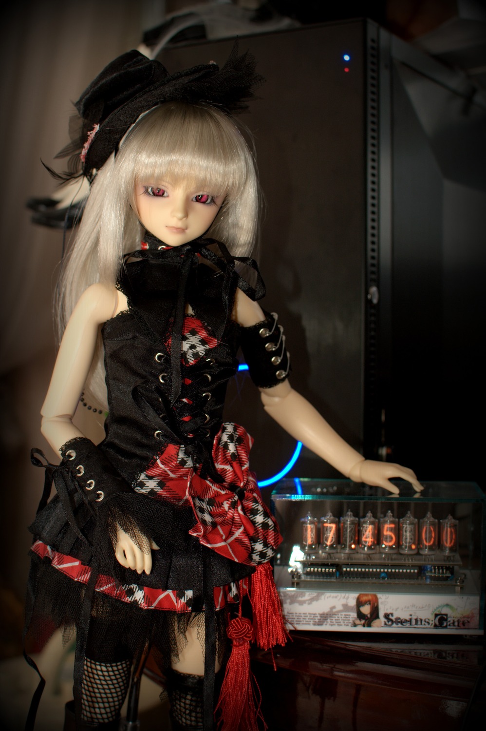 1girl 3d bare_shoulders doll fishnet_legwear fishnets guitar photo red_eyes solo suigintou white_hair