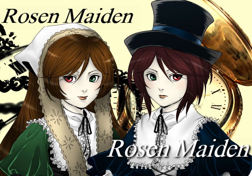 2girls :p brown_hair english_text frills green_eyes hat head_scarf heterochromia image long_hair looking_at_viewer multiple_girls pair red_eyes short_hair siblings sisters souseiseki suiseiseki tongue tongue_out top_hat twins