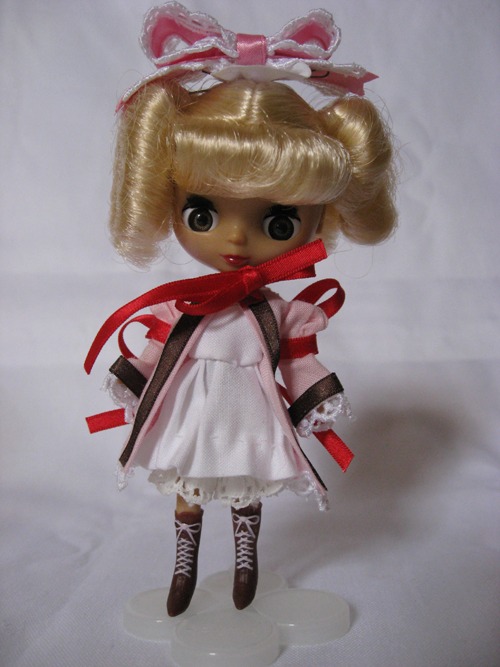 1girl black_eyes boots cross-laced_footwear doll dress frills full_body hat hinaichigo photo ribbon solo standing white_dress