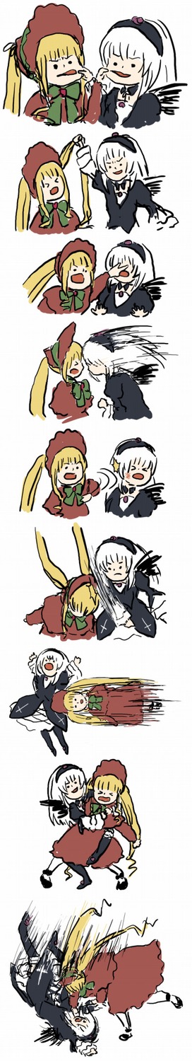 6+boys 6+girls :d animal_ears black_hair blonde_hair closed_eyes food hat headpiece image jack_the_ripper_(fate/apocrypha) long_hair multiple_boys multiple_girls open_mouth pair shinku short_hair smile suigintou weapon white_background white_hair