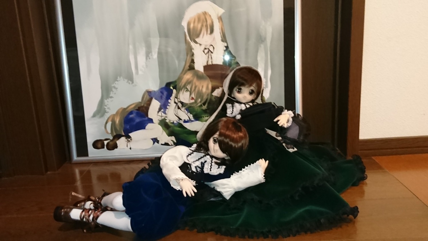 6+girls animal_ears blonde_hair brown_hair doll dress long_hair lying multiple_dolls multiple_girls shoes short_hair tagme white_legwear