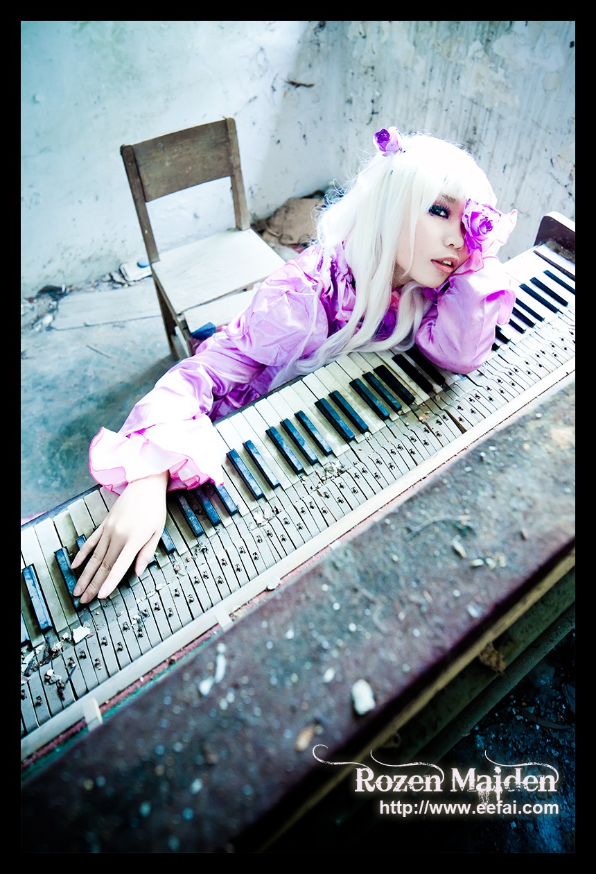 1girl barasuishou black_border blue_eyes dress guitar hair_ornament instrument letterboxed lips long_hair music nail_polish piano pillarboxed playing_instrument plectrum solo windowboxed