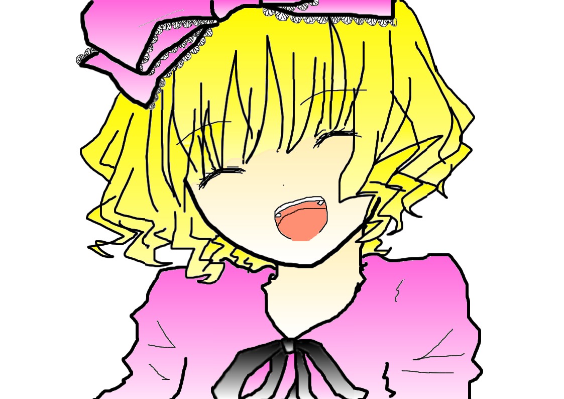 1girl blonde_hair blush bow closed_eyes hina_ichigo hinaichigo image open_mouth pink_bow ribbon short_hair simple_background solo white_background