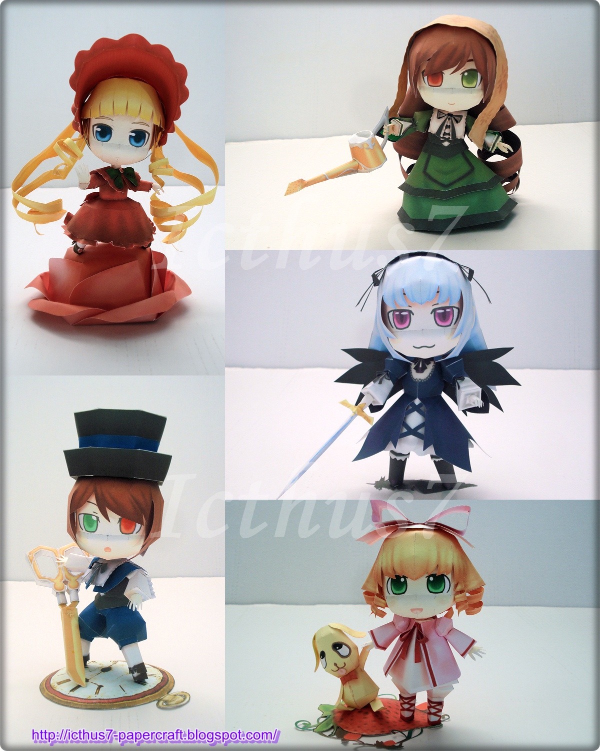 blonde_hair blue_eyes bonnet bow brown_hair cane chibi doll dress drill_hair green_eyes hat head_scarf heterochromia hina_ichigo kanaria long_hair long_sleeves multiple_dolls multiple_girls pink_bow red_dress red_eyes shinku souseiseki suigintou suiseiseki tagme top_hat twintails very_long_hair wings