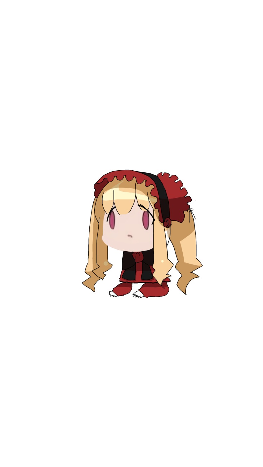 1girl blonde_hair chibi dress image long_hair shinku simple_background solo twintails