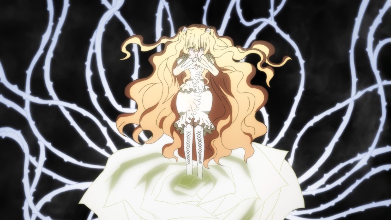 1girl bare_shoulders blonde_hair closed_eyes dress image kirakishou long_hair own_hands_together solo very_long_hair
