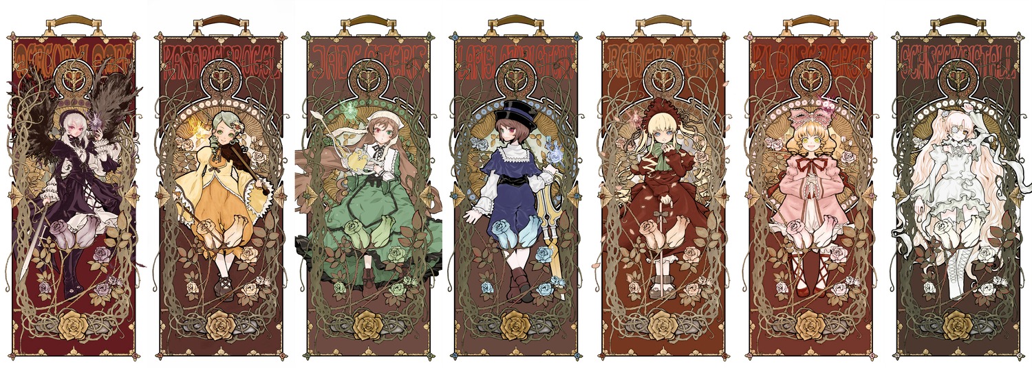 apple art_nouveau bare_shoulders bird black_hair blonde_hair blue_dress blue_eyes boots bow breasts brown_hair bug butterfly cloak closed_eyes cross dress flower food frame fruit gloves green_eyes hair_ornament hat holding hood image insect jewelry knife long_hair long_sleeves multiple multiple_boys multiple_girls necklace pants red_eyes ribbon rose short_hair sitting smile tagme very_long_hair weapon white_hair wings yellow_dress yellow_flower