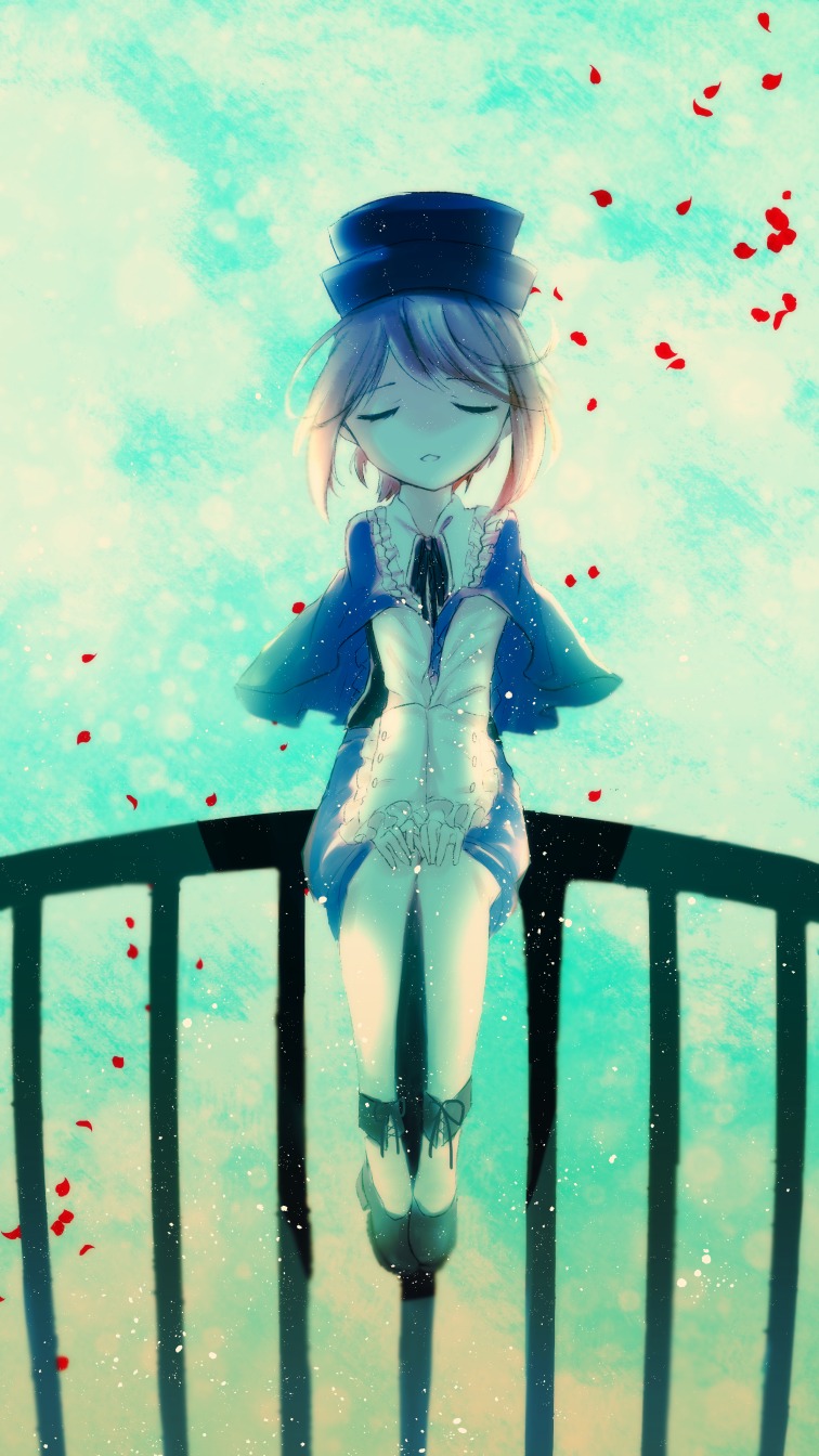 1girl blonde_hair closed_eyes dress hat image petals short_hair solo souseiseki