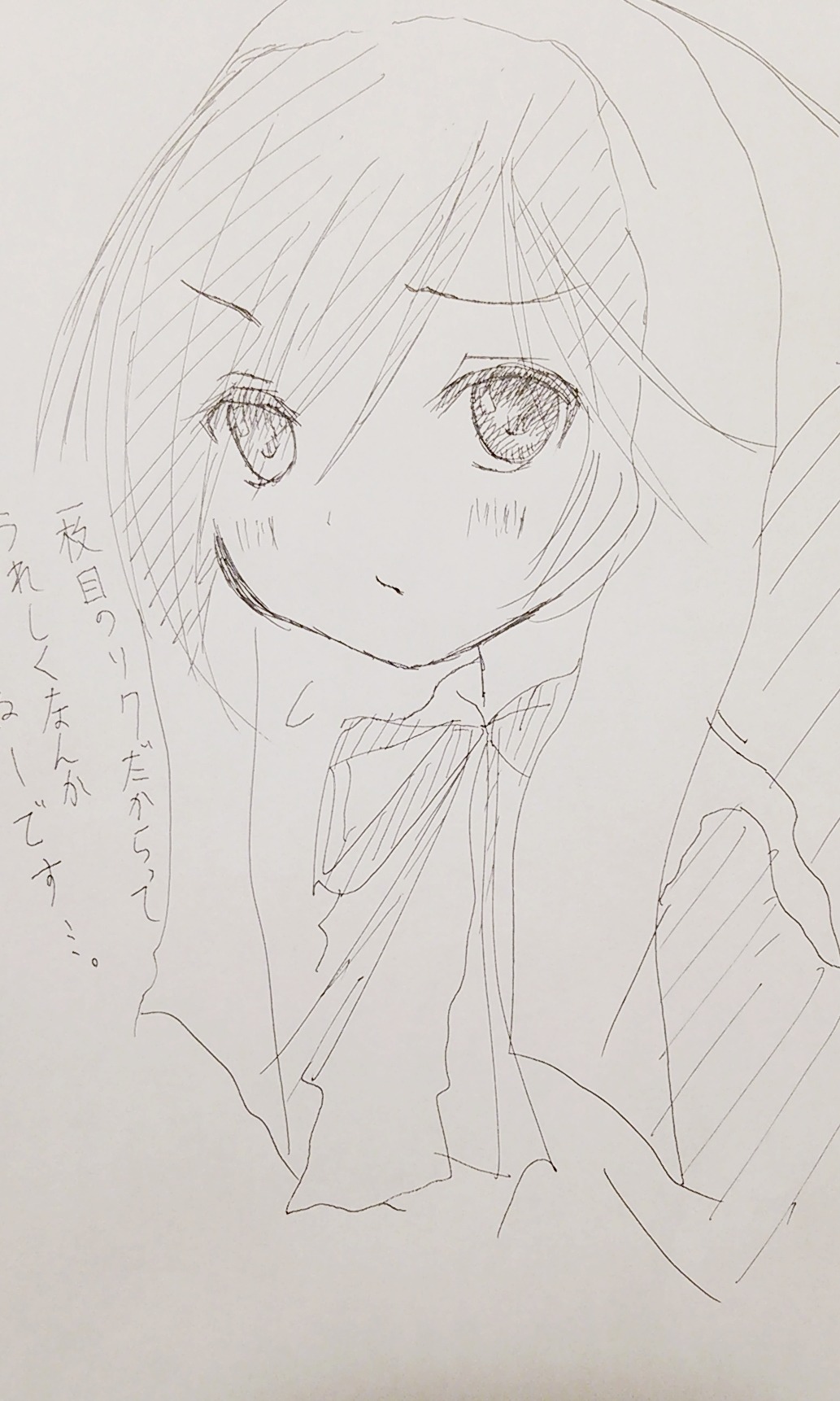1girl auto_tagged bangs blush closed_mouth eyebrows_visible_through_hair hood image long_sleeves looking_at_viewer monochrome shirt sketch solo suiseiseki traditional_media