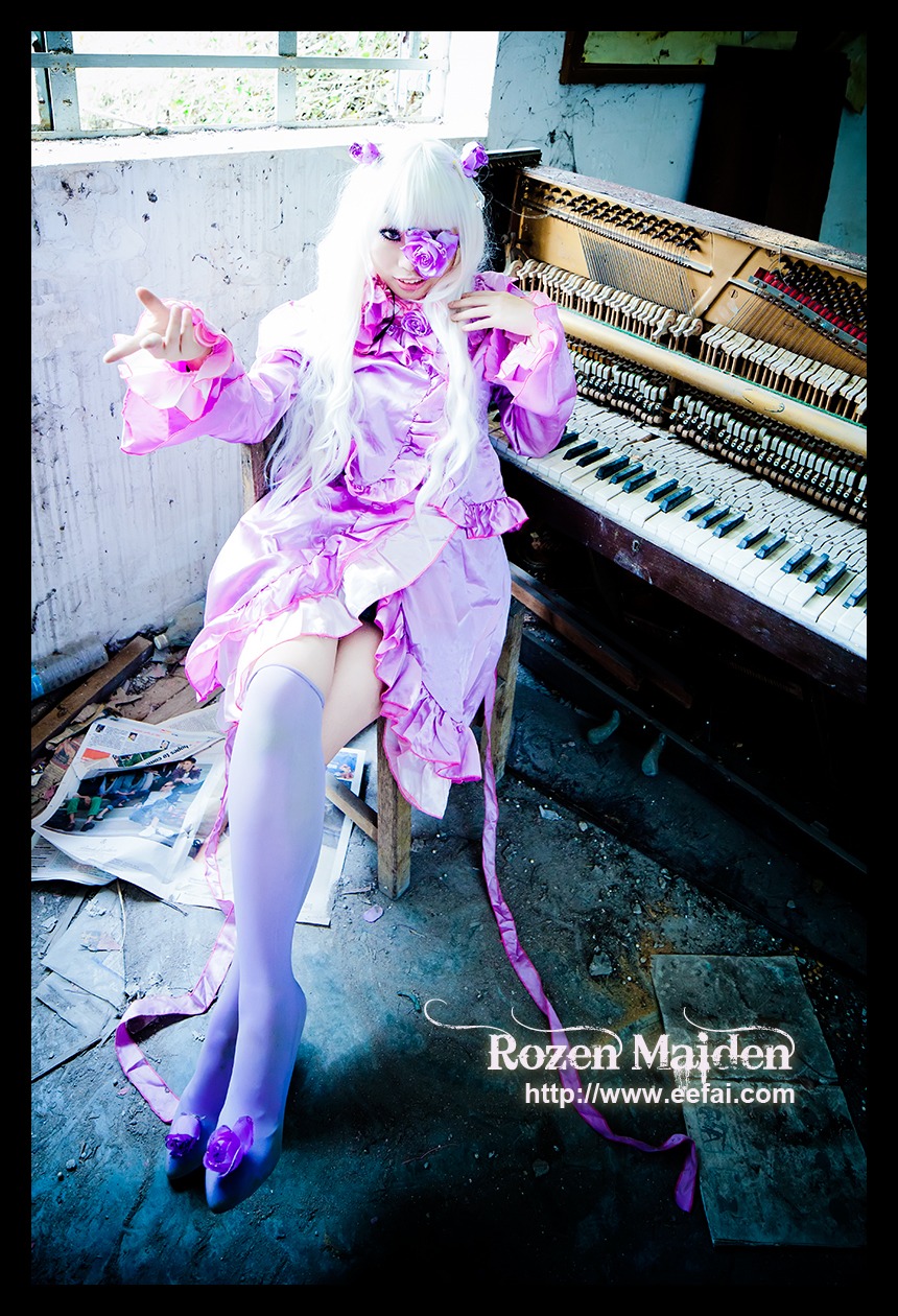 1girl barasuishou dress frills gun instrument letterboxed rifle solo thighhighs weapon