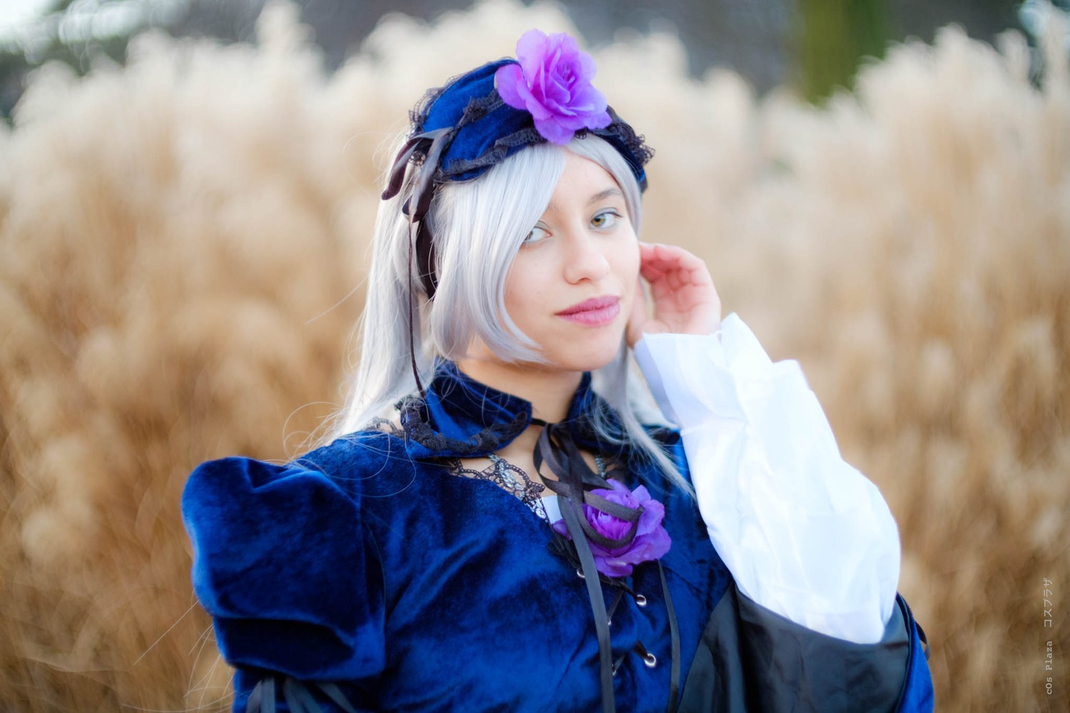 1girl dress flower lips long_hair long_sleeves rose solo suigintou upper_body