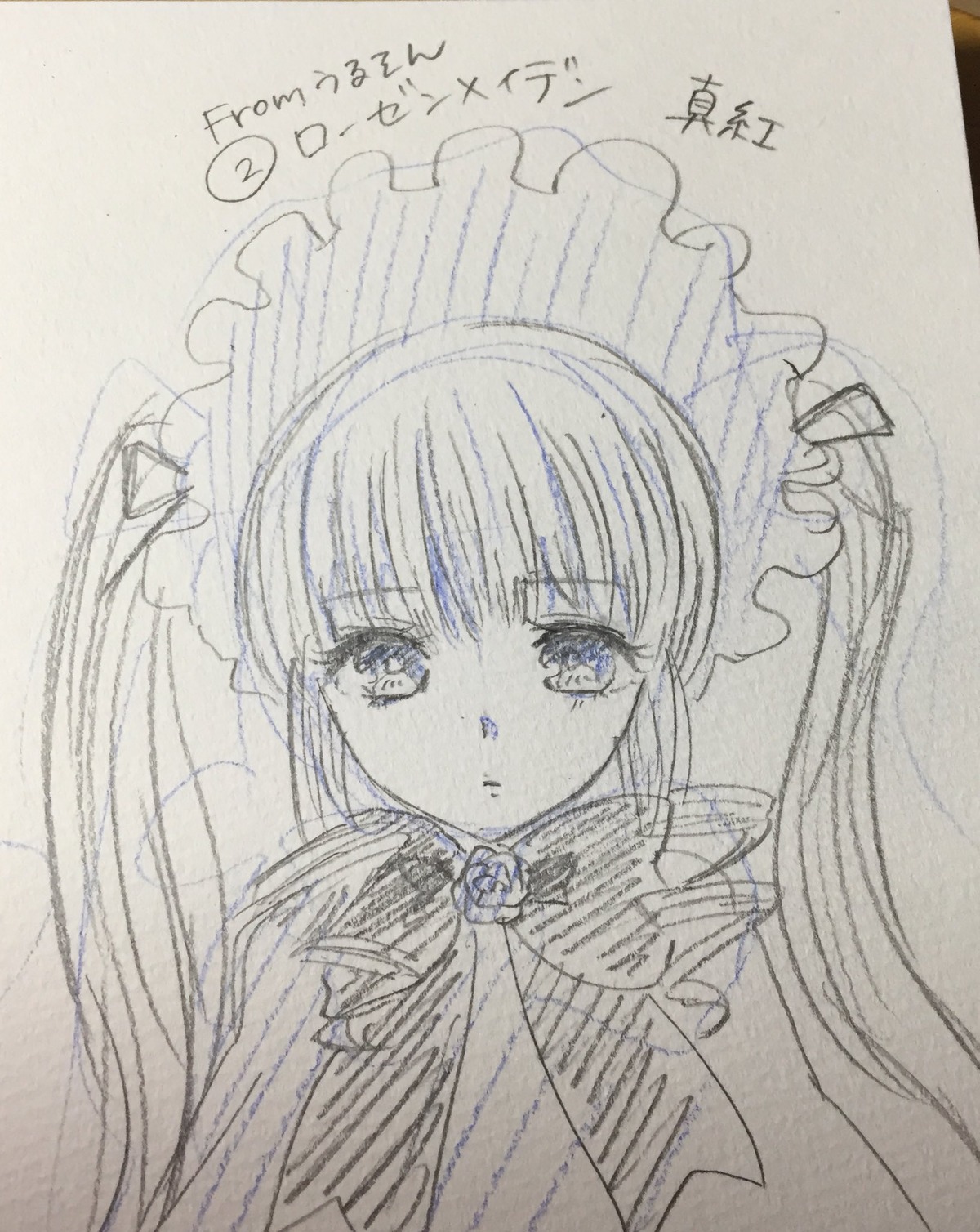 1girl bangs blush bonnet eyebrows_visible_through_hair flower image lolita_fashion long_hair looking_at_viewer parted_lips photo rose shinku simple_background solo traditional_media twintails upper_body