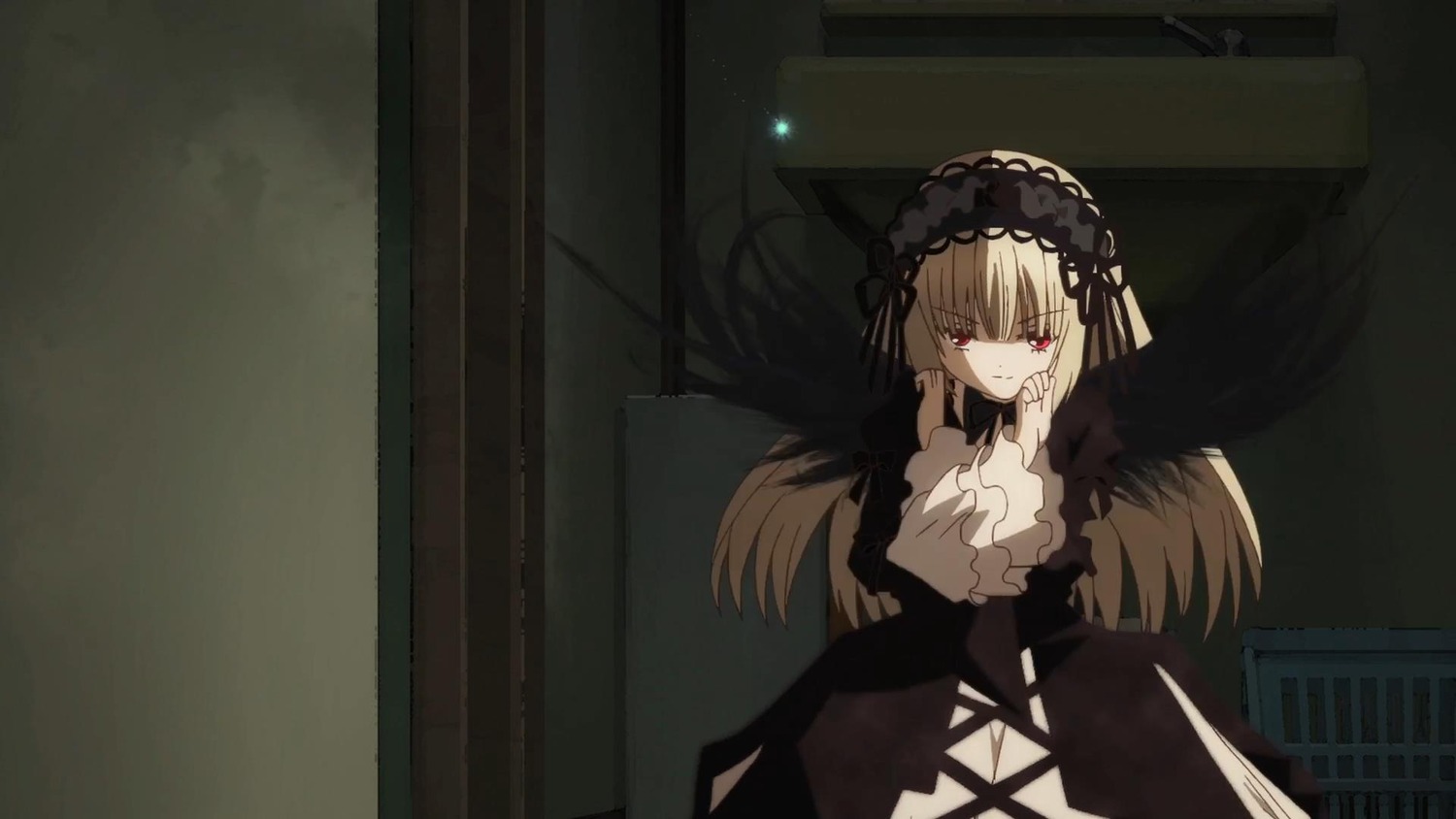 1girl auto_tagged black_dress black_ribbon black_wings dress hairband image lolita_hairband long_hair long_sleeves red_eyes ribbon solo suigintou very_long_hair wings