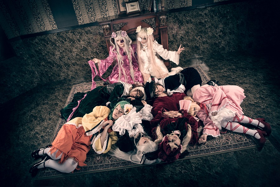 black_hair bound dress long_hair multiple_cosplay multiple_girls tagme