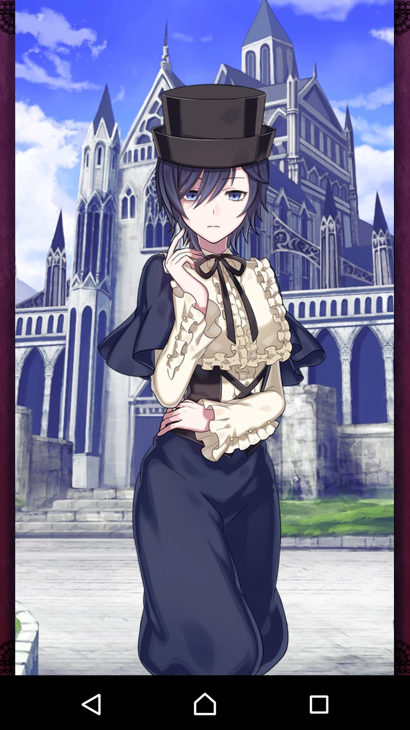 1girl blue_eyes blue_sky day frills hair_between_eyes hat image long_sleeves looking_at_viewer outdoors ribbon shirt short_hair skirt sky solo souseiseki white_shirt