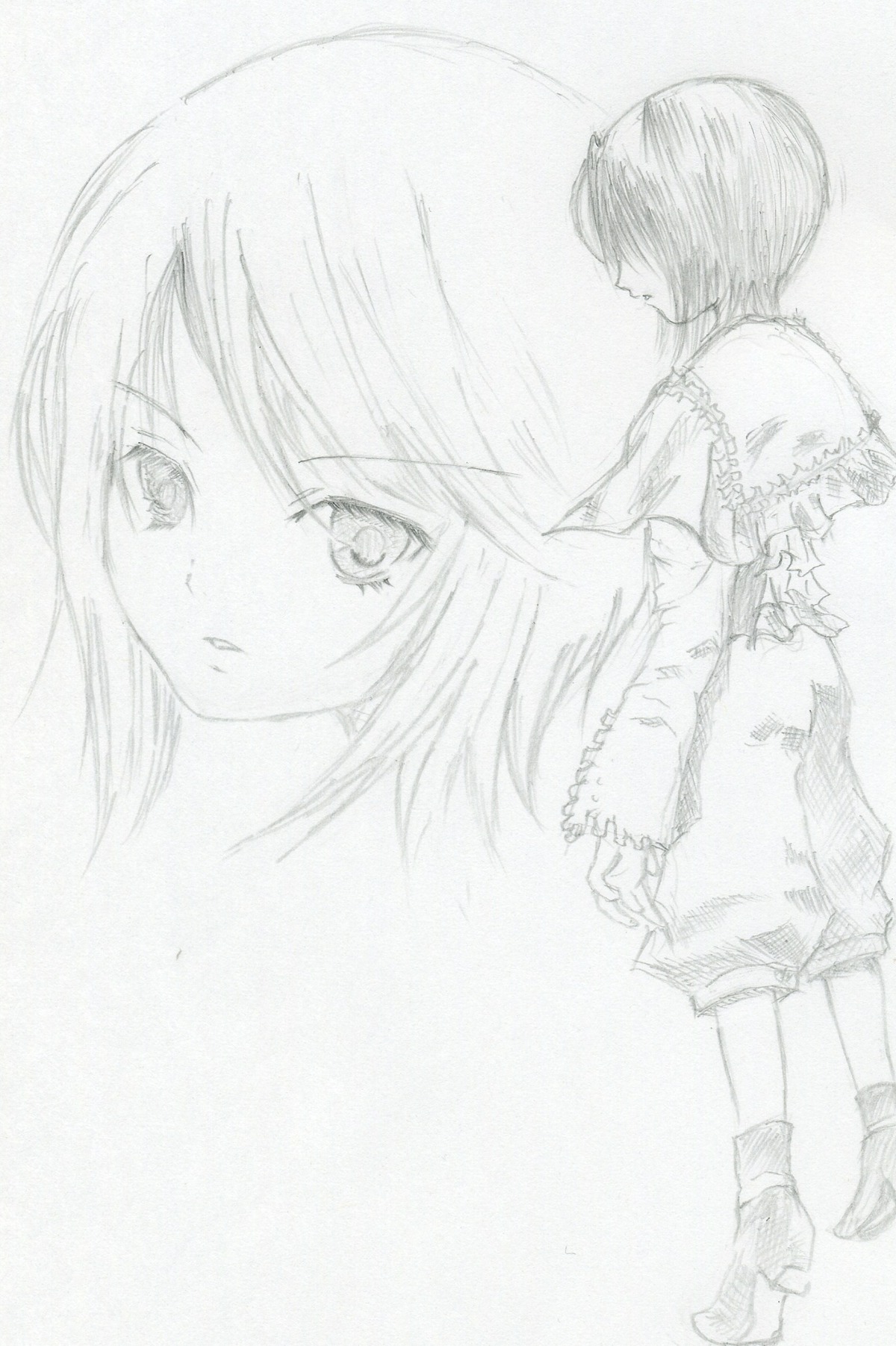 1girl bare_shoulders boots greyscale high_heels image monochrome short_hair shorts solo souseiseki standing