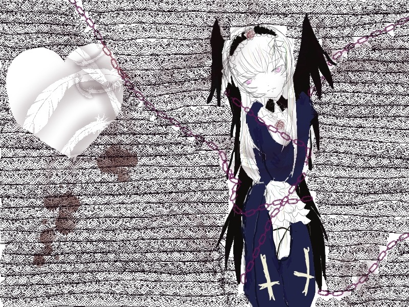 1girl blush character_profile dress frills hairband image lolita_fashion lolita_hairband long_hair solo suigintou text_focus wings