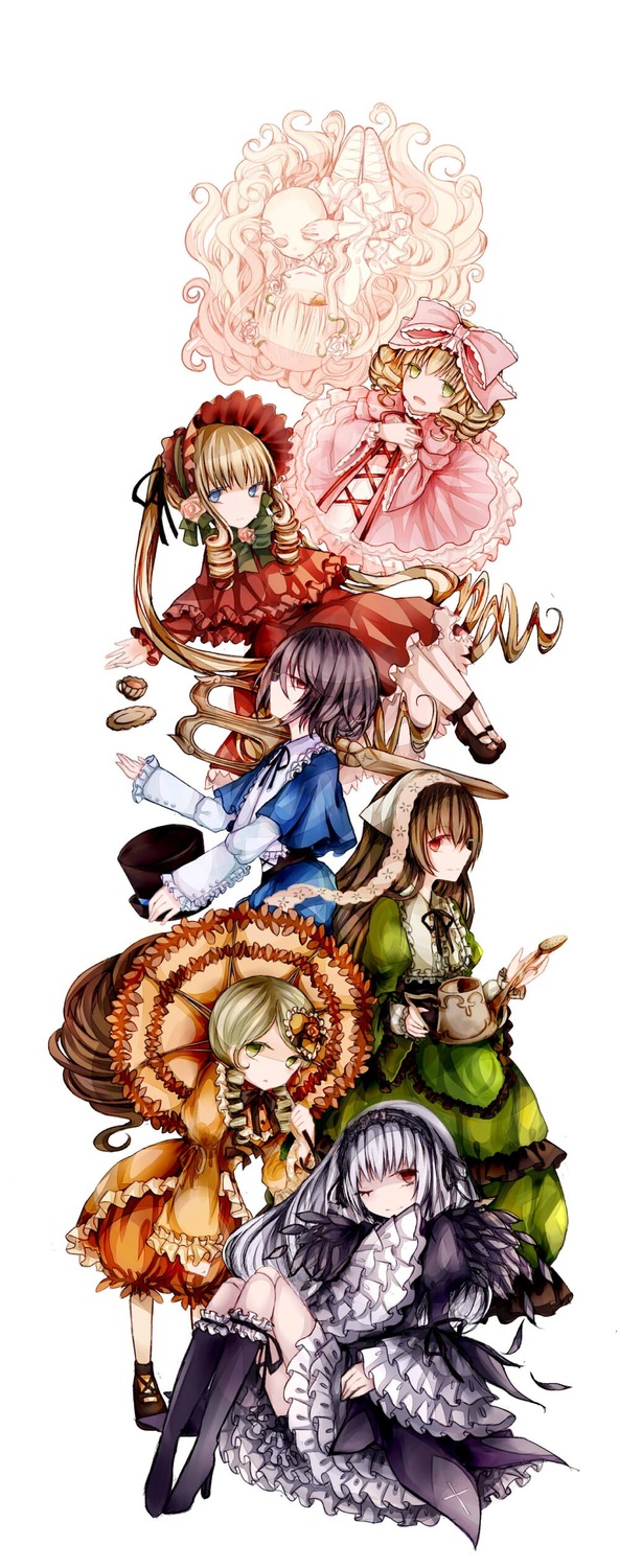 6+girls blonde_hair blue_eyes bonnet bow brown_hair dress drill_hair frills green_eyes hairband hat heterochromia hina_ichigo image kanaria long_hair multiple multiple_girls pink_bow pipe red_eyes shinku short_hair silver_hair smile souseiseki suigintou suiseiseki tagme twintails very_long_hair